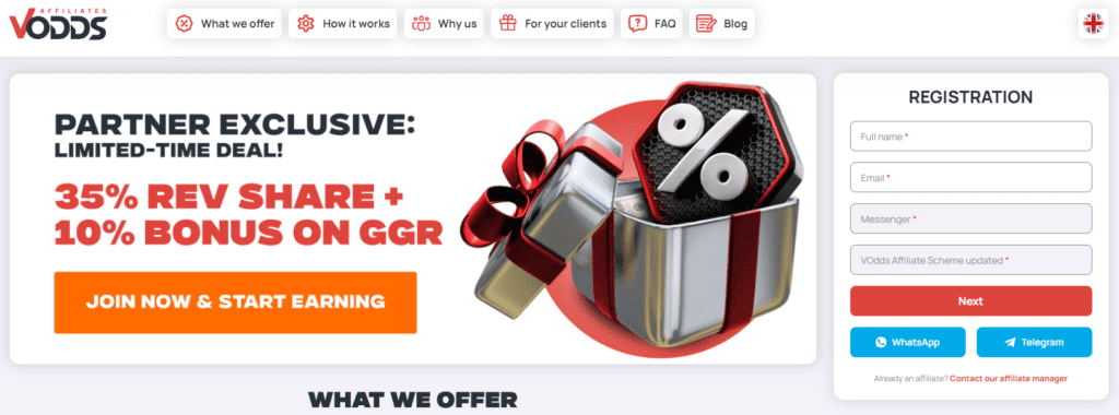 VOdds affiliates homepage