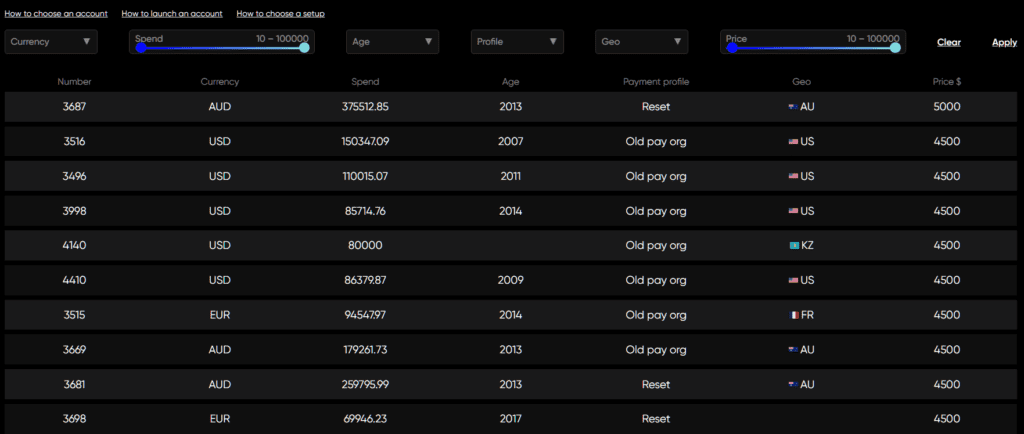 What an ad accounts store looks like.