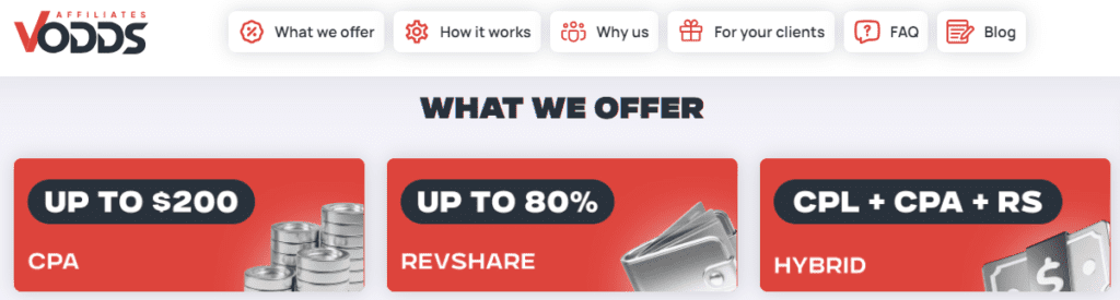 A casino affiliate program offering three most popular payout models.