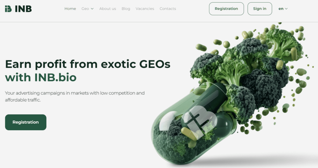 homepage of the inb.bio nutra affiliate program