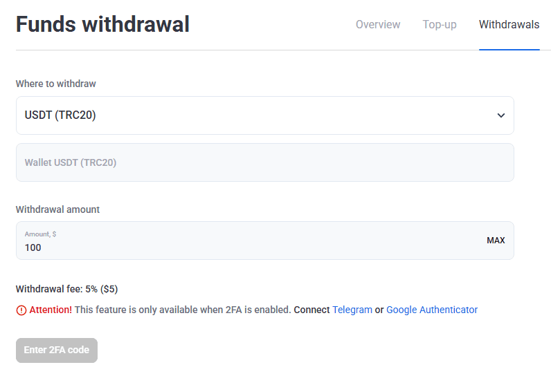 funds withdrawal section