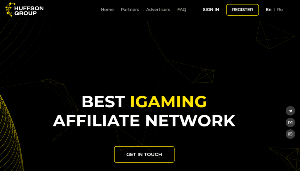 homepage of the huffson group affiliate network