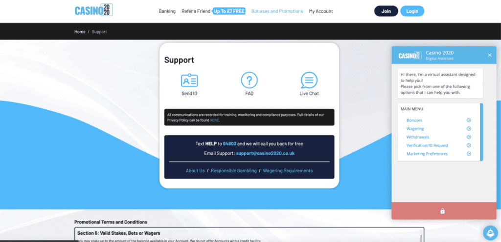 the casino 2020 support example