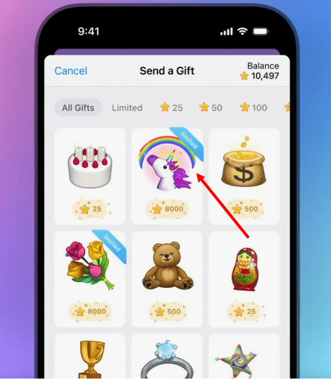 viewing limited gifts in telegram