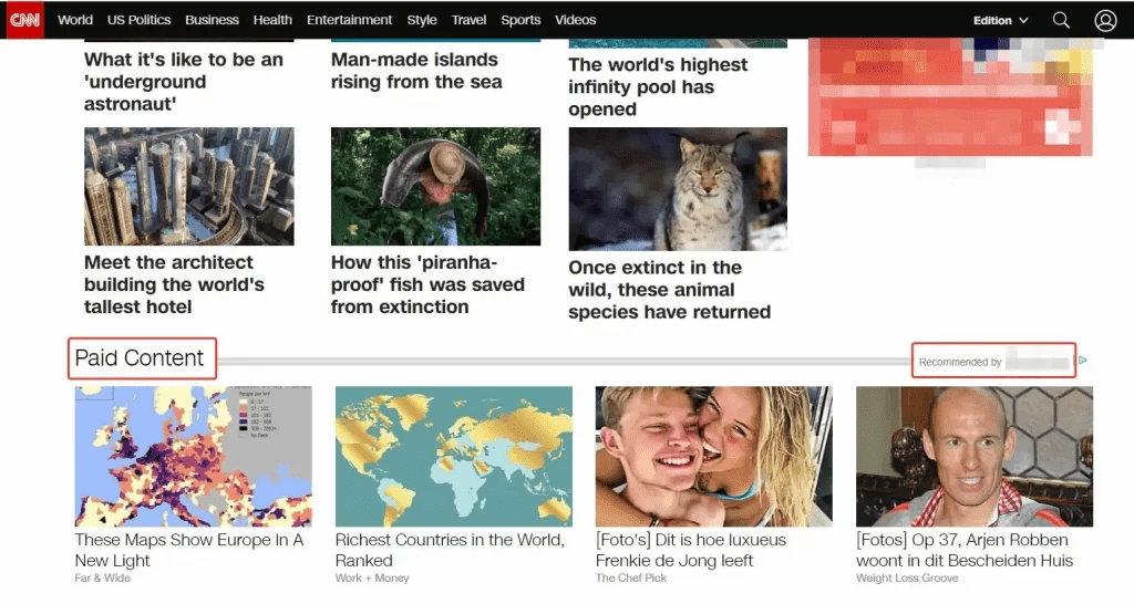 recommended content blocks on CNN